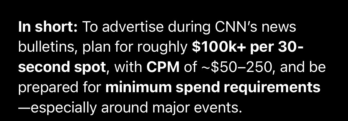 This is the estimated amount for placing an ad on CNN. For 7 straight days you are looking at or around 7 million pula. If you include other new channel &amp; newspapers the amount far exceed the 20 million she wanted.