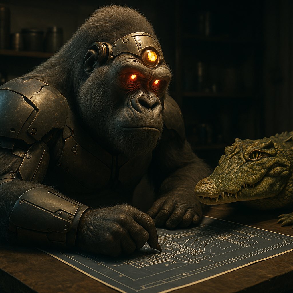rebengaoliveira's tweet photo. 🔧 In the forge of innovation, we draft our destiny.
The gorilla’s strength meets the croc’s cunning blueprint.
Every line, every bolt, builds the Unreal Kingdom brick by steel-will. 🚀🦍🐊
#NFTCommunity #CryptoArt #Web3Innovation #UnrealKingdoms #DigitalBuilders https://t.co/LMi1bMEMxx