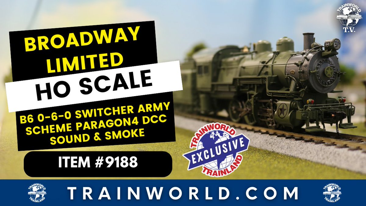 TrainWorld.com (@trainworld) on Twitter photo Support our troops with our new HO TrainWorld Exclusive <a href="/BLITrains/">Broadway Ltd Imports</a> B6/B6SB Army Switcher! 🪖 youtu.be/p2MNM4Zygu0
Order today at TrainWorld.com! tinyurl.com/ycyh25tz
#broadwaylimited #hoscale #B6 #B6SB #Army #TrainWorldExclusive #steamlocomotive #switcher Support our troops with our new HO TrainWorld Exclusive <a href="/BLITrains/">Broadway Ltd Imports</a> B6/B6SB Army Switcher! 🪖 youtu.be/p2MNM4Zygu0
Order today at TrainWorld.com! tinyurl.com/ycyh25tz
#broadwaylimited #hoscale #B6 #B6SB #Army #TrainWorldExclusive #steamlocomotive #switcher