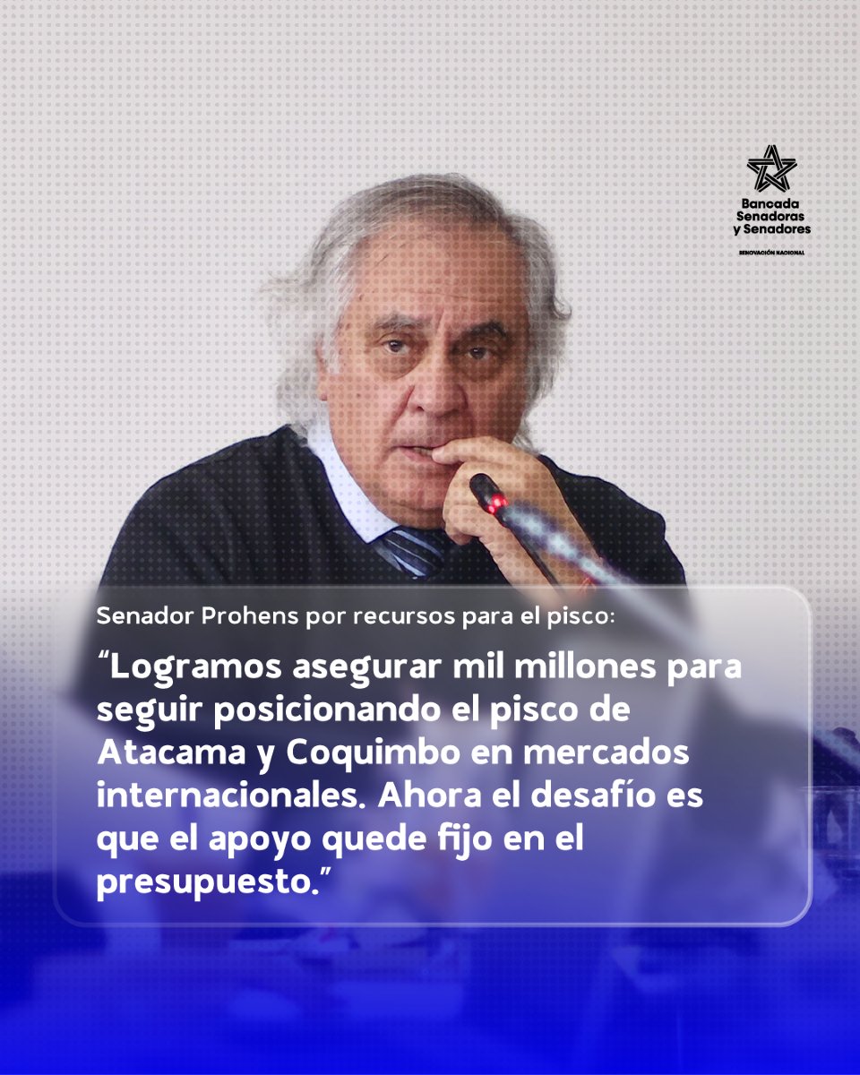 🚨NOTICIA | Senador Prohens por recursos para el pisco: “Logramos asegurar mil millones para seguir posicionando el pisco de Atacama y Coquimbo en mercados internacionales. Ahora el desafío es que el apoyo quede fijo en el presupuesto.”