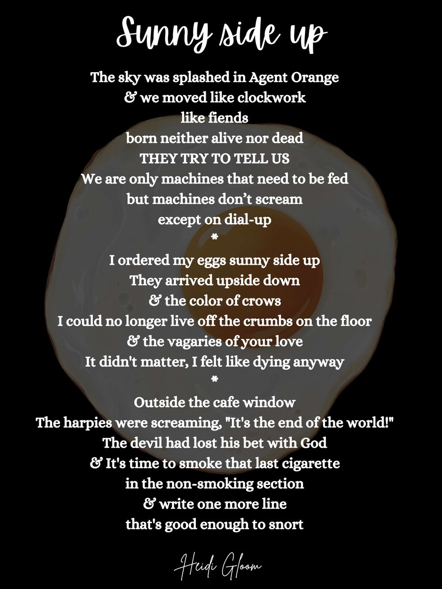 HMNolanbooks's tweet photo. Good morning, writers & poets, how do you like your eggs? Who remembers the days when the machines would scream? Or am I just that old?
#vss365 #poetry #vsspoem #vagary #WritingCommunity #HeidiGoom https://t.co/10nY8MneVW