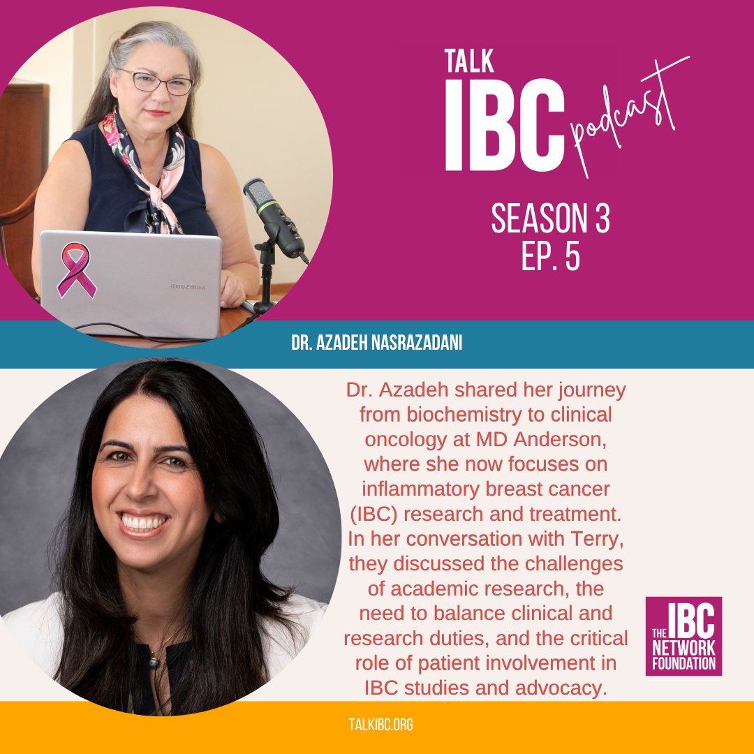 TalkIBC's tweet photo. Dr. Azadeh (Dr. Ozy) shared her journey from biochemistry to clinical oncology at MD Anderson, where she now focuses on inflammatory breast cancer (IBC) research and treatment. #talkibc
Listen at https://t.co/95AvAuFA1v or watch on YouTube at https://t.co/HIXZDfNbr9 https://t.co/pjmOlADlZZ