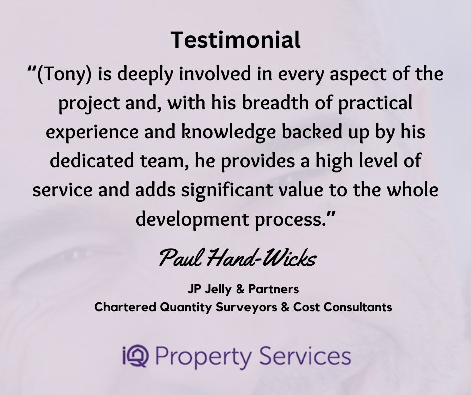 ConsultantsIq's tweet image. JP Jelly & Partners is a highly respected, long-established Chartered Quantity Surveyor & Cost Consultantancy. For 30+ years, they've trusted us to be their Construction Project Manager for their clients.
Thank you, Paul Hand-Wicks for this testimonial.
bit.ly/3Z7Gbu0