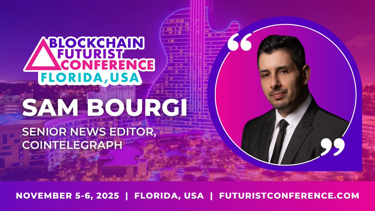 Blockchain Futurist Conference (@futurist_conf) on Twitter photo ๐ New Futurist Miami Speaker: Sam Bourgi ๐
Excited to welcome <a href="/forgeforth_/">Sam Bourgi</a> , Senior News Editor at <a href="/Cointelegraph/">Cointelegraph</a>, to the 8th Annual Blockchain Futurist Conference in Miami! ๐ด
๐
Nov 5โ6, 2025
๐ DAER & Hard Rock Hotel + Casino
See you in the future ๐ฎ ๐ New Futurist Miami Speaker: Sam Bourgi ๐
Excited to welcome <a href="/forgeforth_/">Sam Bourgi</a> , Senior News Editor at <a href="/Cointelegraph/">Cointelegraph</a>, to the 8th Annual Blockchain Futurist Conference in Miami! ๐ด
๐
Nov 5โ6, 2025
๐ DAER & Hard Rock Hotel + Casino
See you in the future ๐ฎ