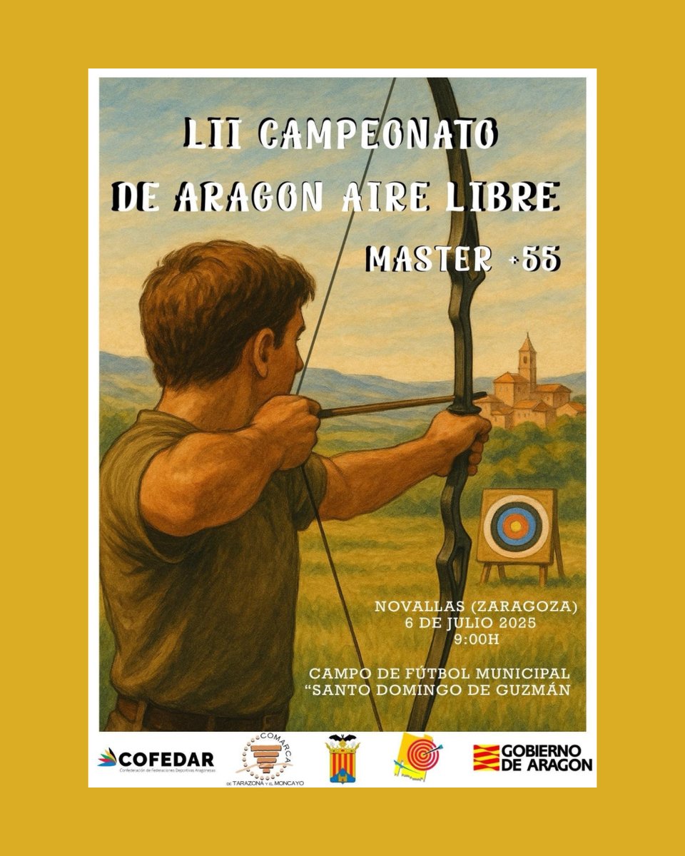 🎯 Novallas acoge el LII Campeonato de Aragón Aire Libre Máster +55 el 6 de julio a las 9:00h.
Una cita con la precisión, el talento y la pasión por el tiro con arco.
📍 Campo de Fútbol Municipal “Santo Domingo de Guzmán”
#TiroConArco #Máster55 #DeporteVeterano #Aragón
