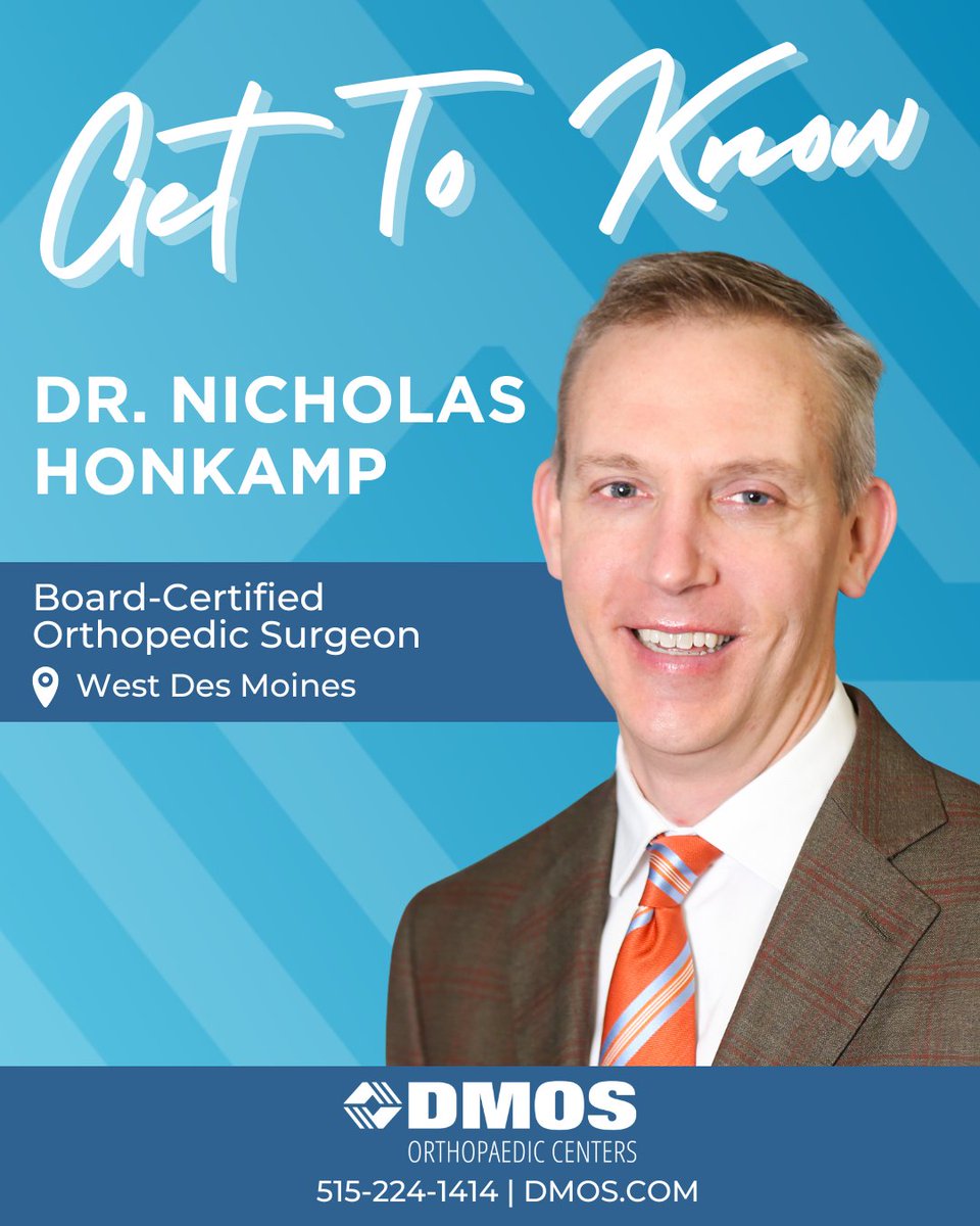 Dr. Nicholas Honkamp is committed to tailoring a treatment strategy that best fits a patient’s lifestyle, including operative and non-operative treatments.

Learn more about Dr. Honkamp by visiting tinyurl.com/mryjpc5w #herewhenyouneedus #orthopedics