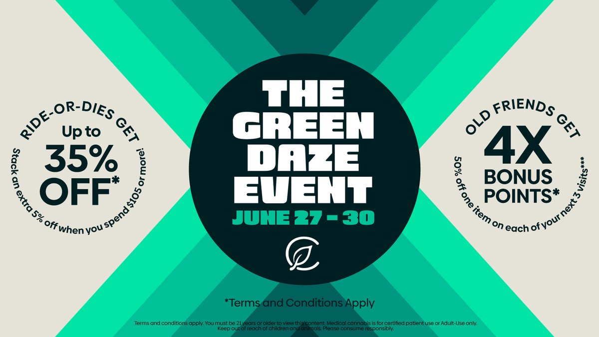 curaleafmd's tweet photo. 🚨This is not a drill 🚨 Green Daze, the biggest event of the year, is here! Stock up during 6/27-6/30 and save on all your favorite products and brands. What are you reaching for? 👇 https://t.co/robwNAkJfP