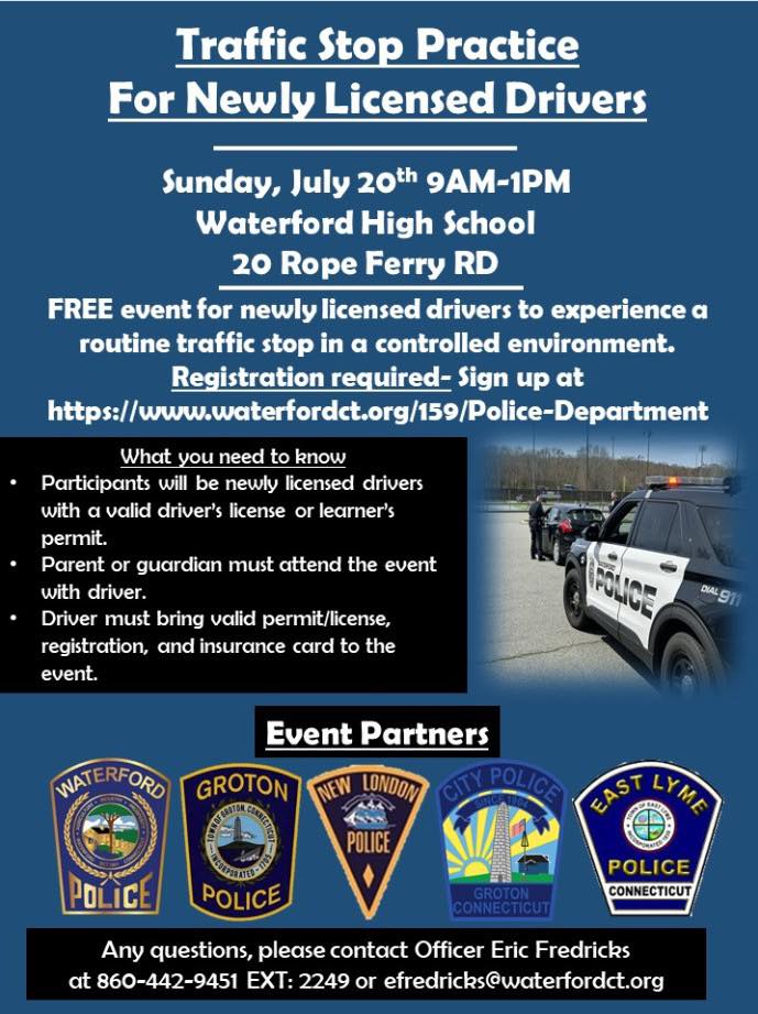 Free event for new drivers!

Practice a traffic stop in a safe and controlled environment to gain confidence in the process should it ever happen in the future.

Newly licensed or valid driving permit to participate!  Register today as spots are limited!