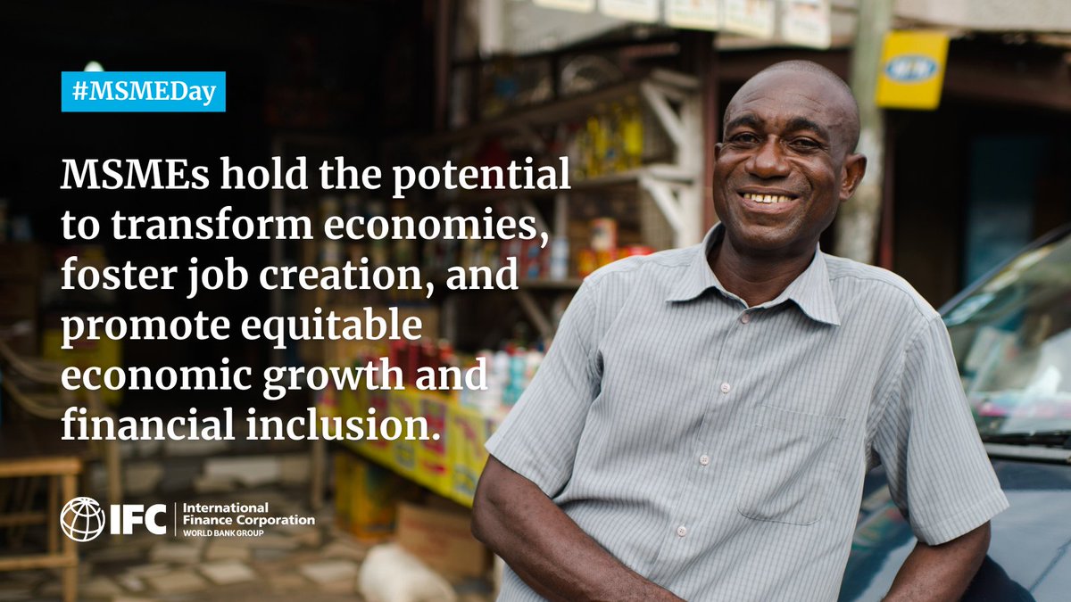 IFC_org's tweet photo. Expanding access to finance for #MSMEs in emerging markets is central to IFC’s work. How does IFC work with partner financial institutions to reach small businesses?
Find out more here: https://t.co/RnEWXLve3n
#MSMEDay #IFCMSME #FinancialInclusion https://t.co/R7TrR6HHMD