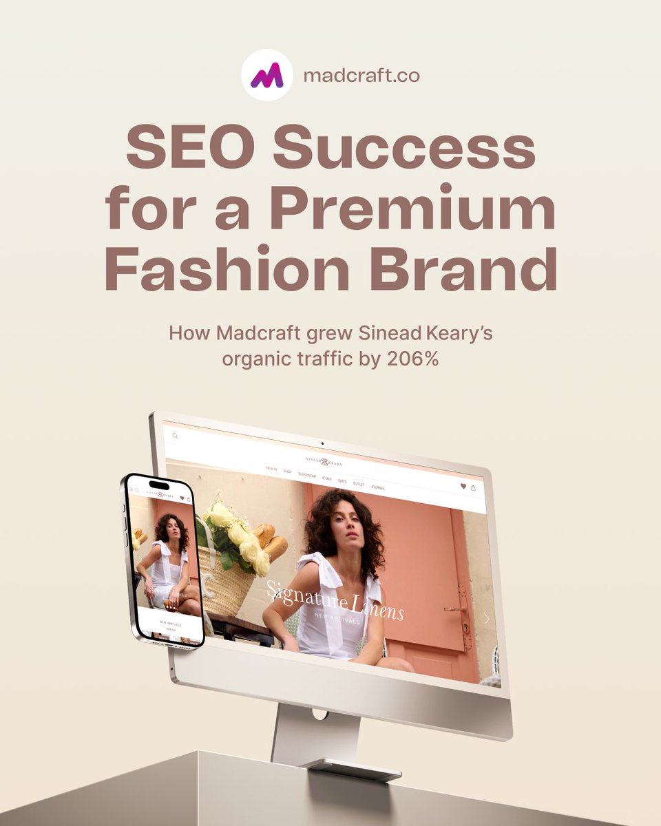 From offline strong to online unstoppable. 📈

We helped Sinead Keary grow organic traffic by +206% and revenue by +134% with smart, fashion-focused #SEO.

Learn more 👇
madcraft.co/our-work/sinea…