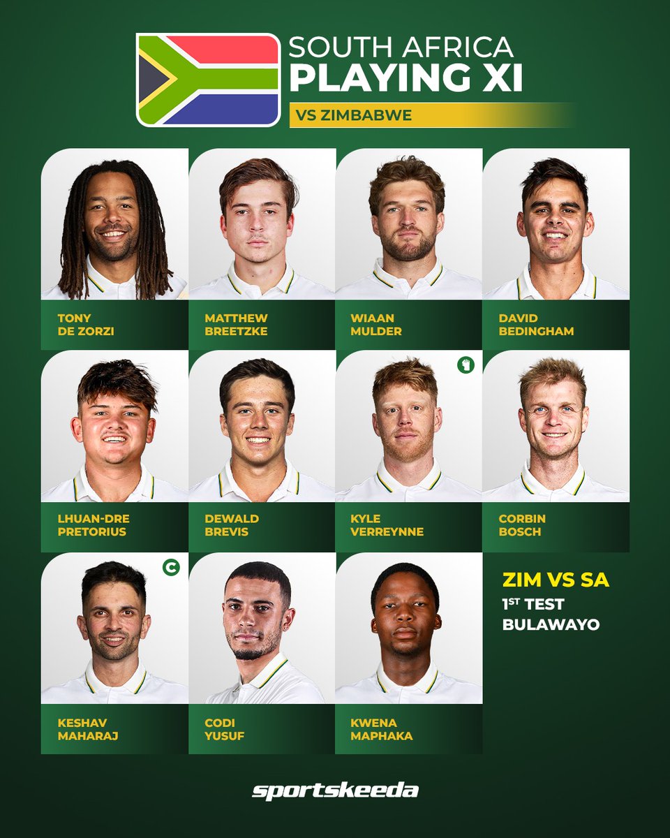 🚨 𝑩𝑹𝑬𝑨𝑲𝑰𝑵𝑮 🚨

South Africa have announced their playing XI for the first Test against Zimbabwe, which starts tomorrow in Bulawayo! 🇿🇦🤍🤝

#ZIMvSA #Tests #KeshavMaharaj #Sportskeeda
