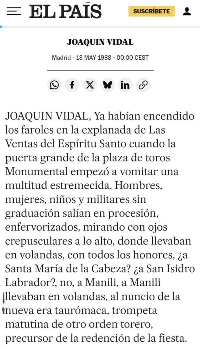 Samsa2111's tweet photo. La mayor gloria a la q un torero puede aspirar es la de Manili, q salió por la PG de LV con Miura de forma indiscutida y regresó  a su pueblo, entre los que una vez le vieron jugar al toro de niño, con las cabezas de los Miura encima del coche, como Ulises debió regresar a Ítaca. https://t.co/xpyrAQynL7