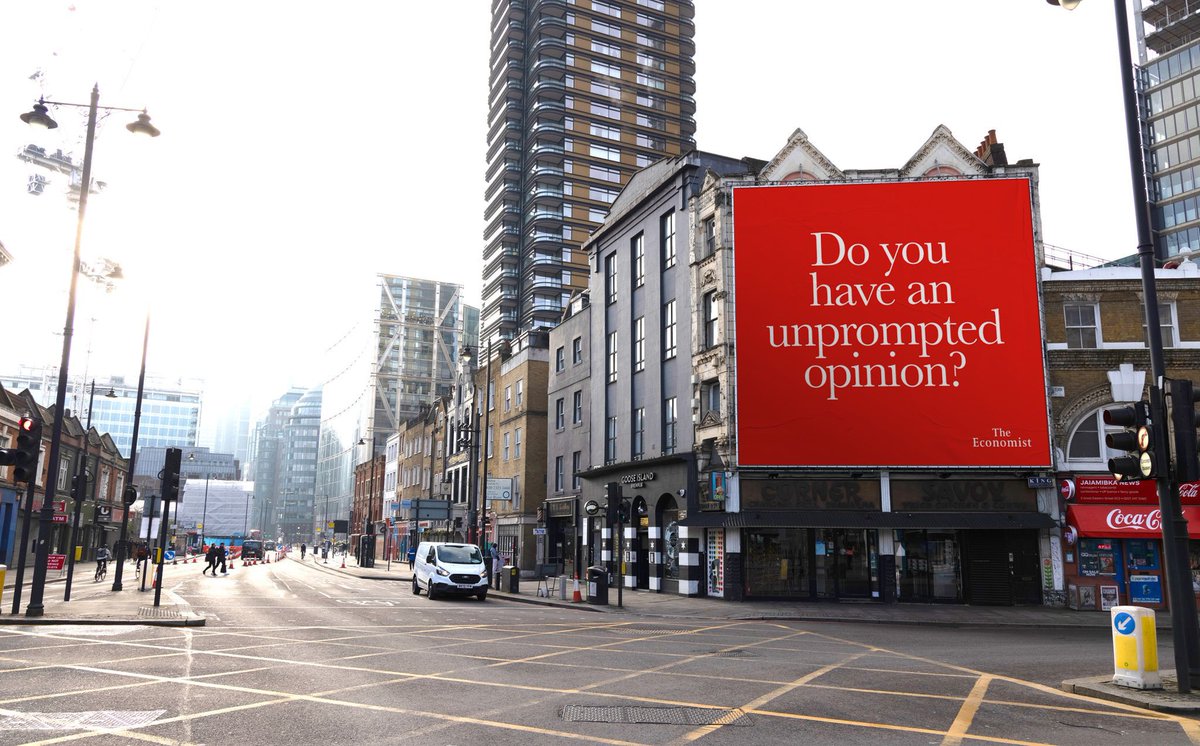 the economist’s new ooh campaign in london flips the ai panic: “make ai worried you’re going to take its job.” bold red billboards ask if you’ve got thoughts that aren’t just prompts. 

sharp, funny, and a reminder that human creativity still hits different.