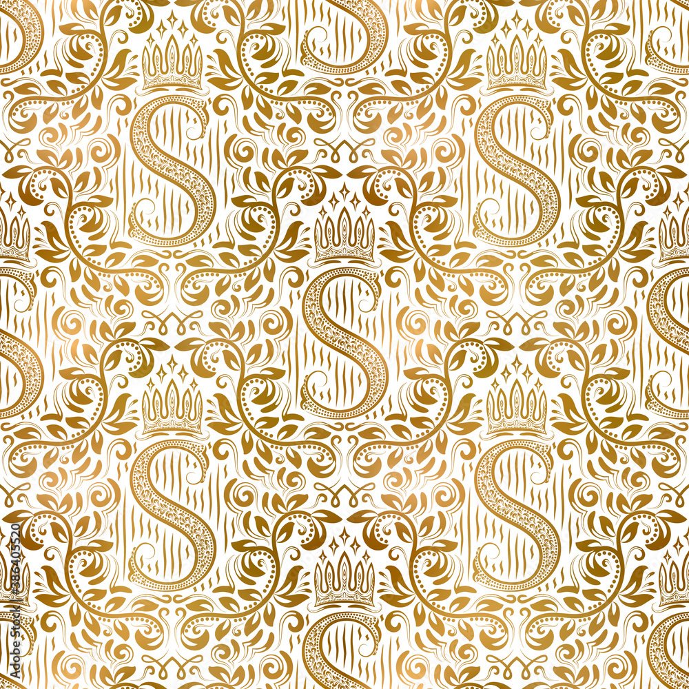 yurrey_p's tweet image. #Golden white #vintage #seamlesspattern. Gold royal classic baroque #wallpaper. Antique background #ornament. #StockVector | #AdobeStock stock.adobe.com/stock-photo/id…