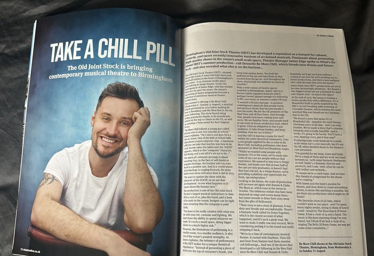 James Edge (@jamesedge23) on Twitter photo I was delighted to be interviewed by <a href="/whatsonlive/">What's On Live</a> about our upcoming summer show Be More Chill and our future shows too. The Old Joint Stock will continue to try and push the boundaries of what can be achieved professionally in an intimate fringe space ❤️ I was delighted to be interviewed by <a href="/whatsonlive/">What's On Live</a> about our upcoming summer show Be More Chill and our future shows too. The Old Joint Stock will continue to try and push the boundaries of what can be achieved professionally in an intimate fringe space ❤️