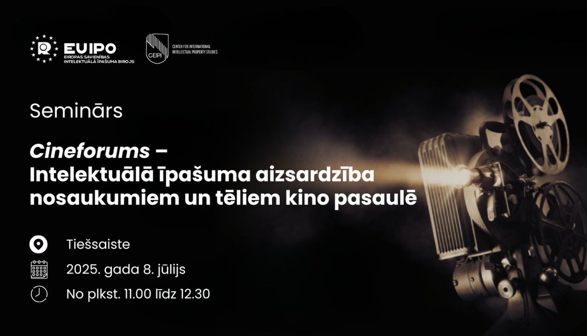 🎬 Kā aizsargāt varoņus, stāstus un nosaukumus, kas kļūst par popkultūras ikonām? Uzzini juridiskos aspektus un izaicinājumus, kas saistīti ar radošajiem darbiem filmās, grāmatās un citur.

🎟️ Reģistrācija un plašāka informācija: euipo-vitelsa-es.zoom.us/webinar/regist…
