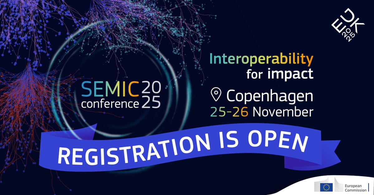 🚨 Have you registered for #SEMIC2025 yet?

Don’t miss the flagship event on #semantic #interoperability happening this 25-26 November in Copenhagen! 🇩🇰

Secure your spot now 👉 europa.eu/!yTnVMR