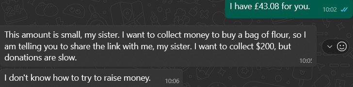 Shereen has no flour and can't afford more, please either donate or share this campaign. She doesn't know how to raise money and has asked me to help. She needs to eat.

chuffed.org/project/126435…