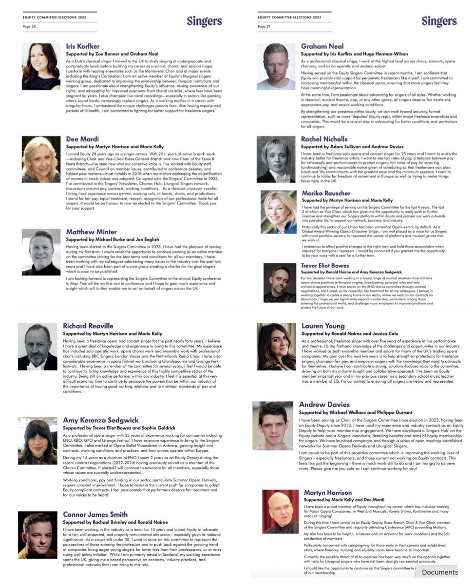 🗳️ ONE WEEK UNTIL ELECTION CLOSES - 4 JULY 🗳️

Seats on the Singers Committee are voluntary posts. We lead the industrial work of the union in relation to singing.

PLEASE VOTE FOR YOUR VOICE TO BE REPRESENTED

Statements in Picture below.

equity2025.ukeballot.uk/information/25…