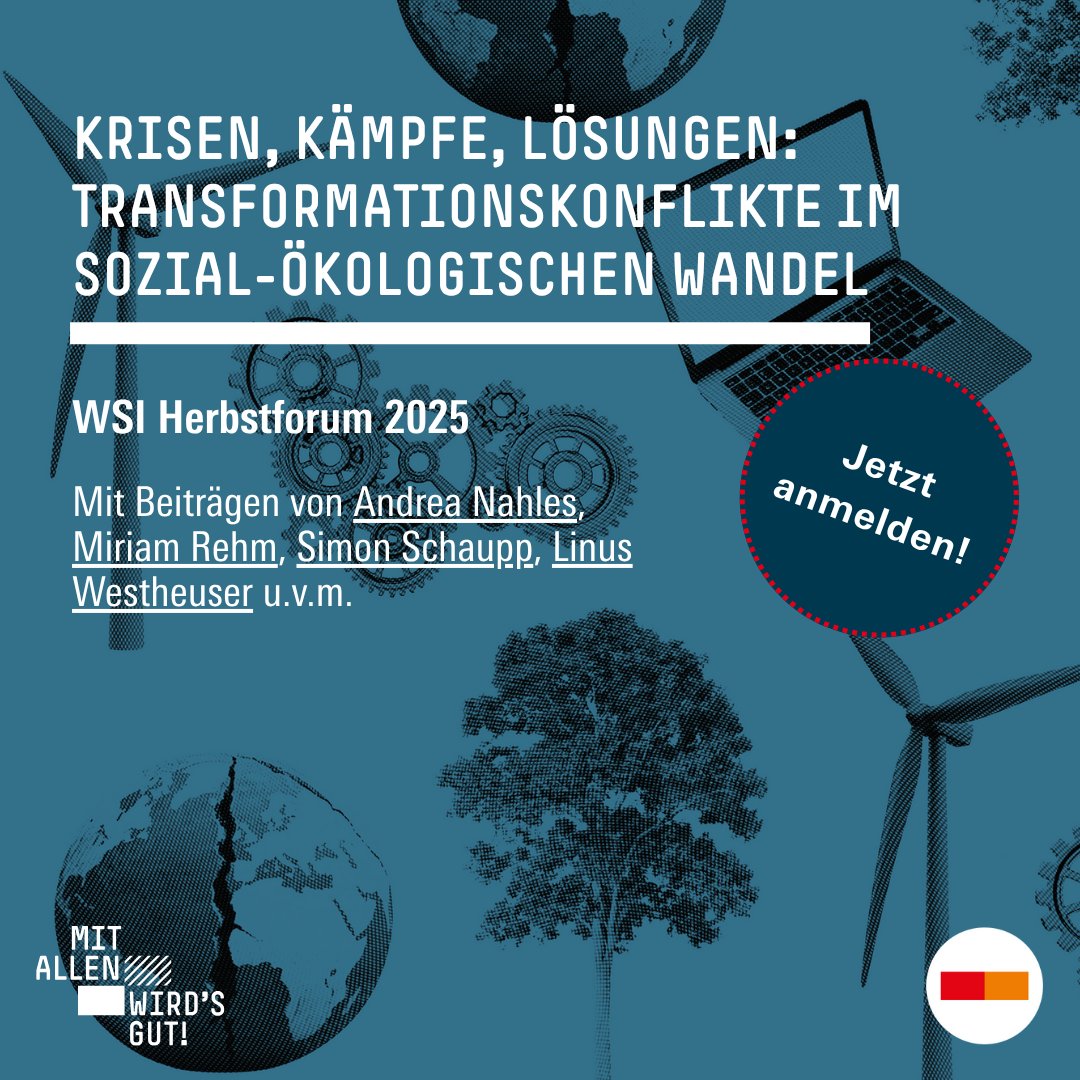 boeckler_de's tweet image. Welche Konzepte gibt es, #Transformation gerecht zu gestalten & soziale Aspekte der ökologisch notwendigen Transformation ernsthaft in den Mittelpunkt zu stellen? Diesen (und weiteren) Fragen wollen wir auf dem @WSIInstitut-Herbstforum 2025 nachgehen.
👇
boeckler.de/de/aktuelle-ve…