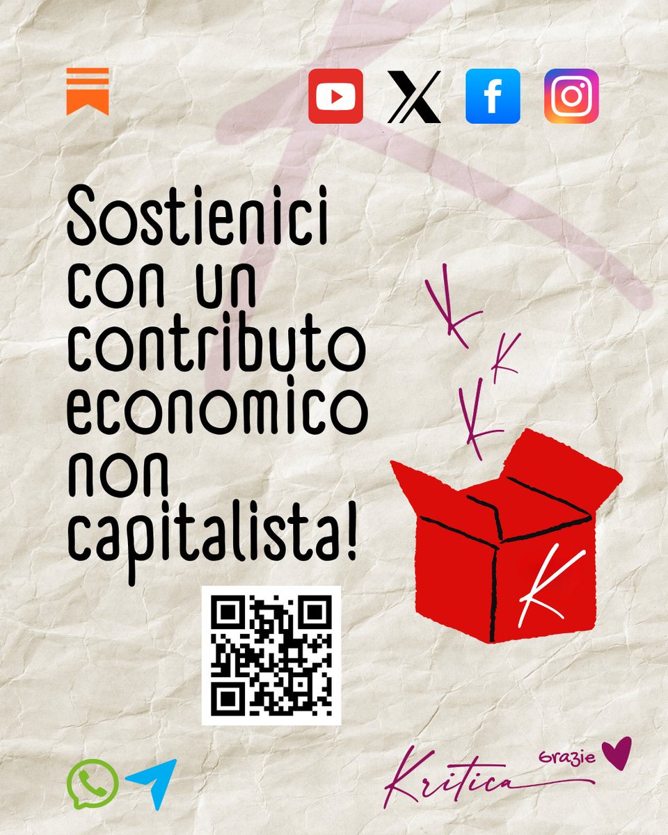 kritica_news's tweet image. 🌐 kritica.it
💌 Sostienici con un contributo economico non capitalista!
📬 Contribuisci via Substack:
kritica.substack.com/subscribe
☕️ Offrici un caffè (o vari)
buymeacoffee.com/kritica
🪙 Contribuisci via Stripe
donate.stripe.com/eVa2ar8vr24N86…
