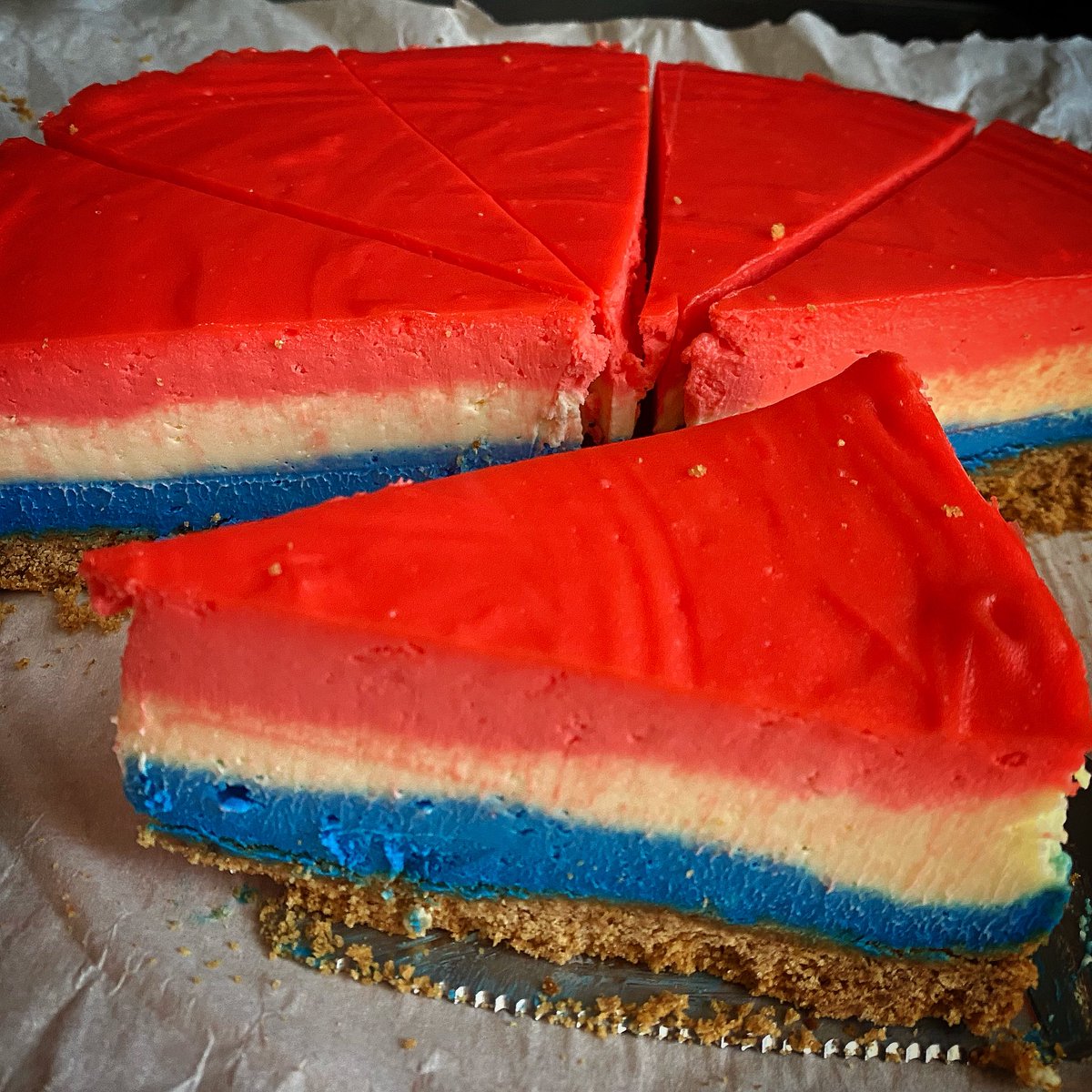 bomberypsi's tweet image. Bomb Pop Cheesecake is available this weekend. Just like the popsicle. It’s a delicious summer treat. Grab a slice while it last. 
#cheesecake #bombpop #bomberypsi