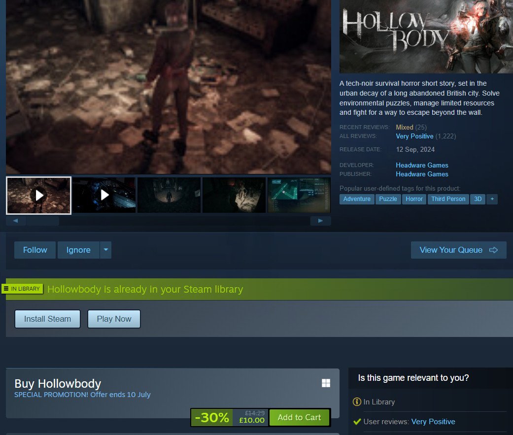 Halp! Hollowbody is on sale again for the summer sale :)

again it's getting beat up in 'recent reviews' from folks who r buying it expecting more than what I could achieve as a solo dev on their 2nd 3D game :(

If you bought the game PLS PLS leave a nice review for me x😄