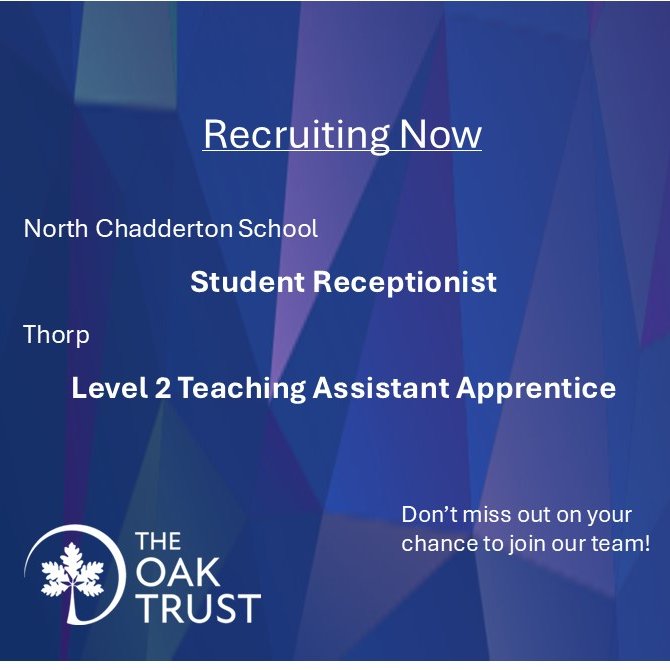 The following opportunities are currently available within our schools

To find out more information, follow the link below,

lnkd.in/d66MdrHP