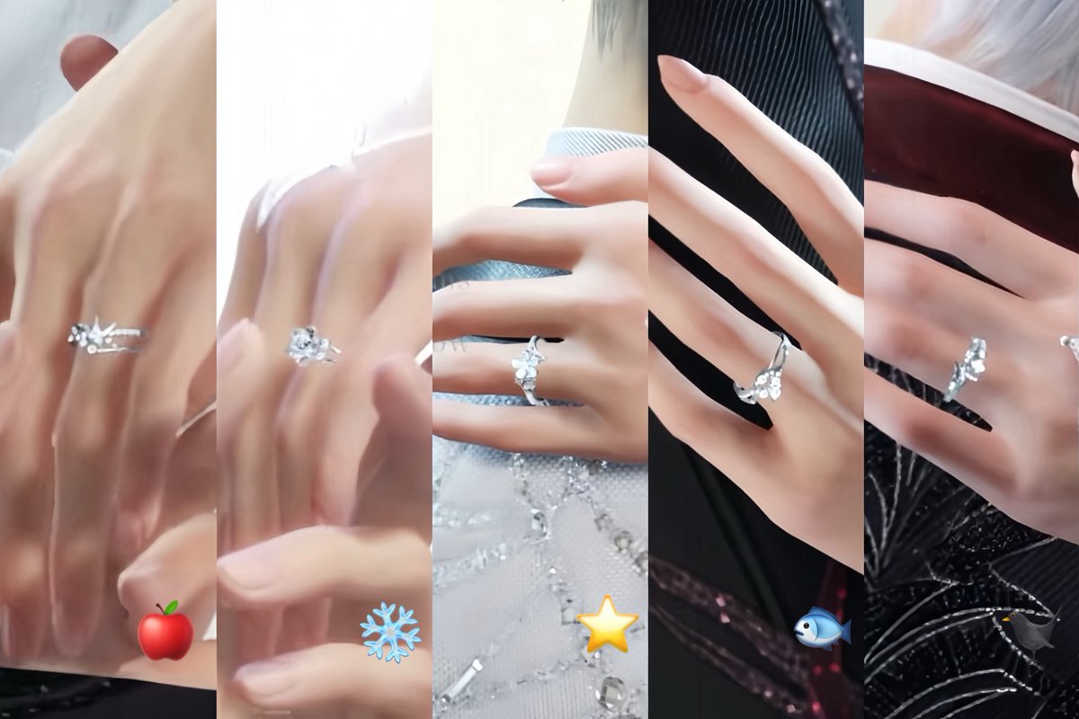 myqcxyz's tweet image. closer look at the rings 👀
from left to right: caleb-zayne-xavier-rafayel-sylus