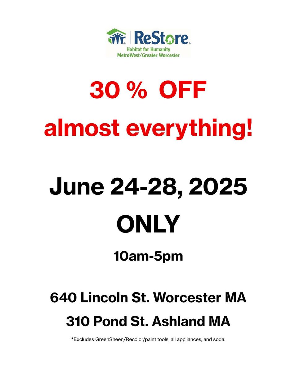 Appliances, couches, tables, dishes and more!  College students or parents, furnish a rental home or apartment for less. Pop into Ashland and Worcester Restores this weekend to get extra savings! habitatmwgw.org/restore/