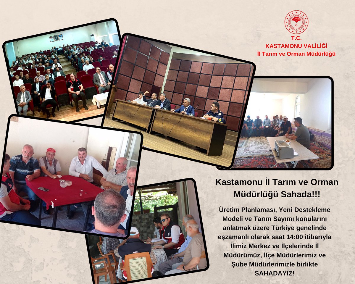 Üretim Planlaması, Yeni Destekleme Modeli ve Tarım Sayımı konularını anlatmak üzere Türkiye genelinde eşzamanlı olarak saat 14:00 itibarıyla İlimiz Merkez ve İlçelerinde İl Müdürümüz, İlçe Müdürlerimiz ve Şube Müd. İle birlikte SAHADAYIZ! @tarimreformu <a href="/TCTarim/">T.C. Tarım ve Orman Bakanlığı</a> <a href="/ibrahimyumakli/">İbrahim Yumaklı</a>
