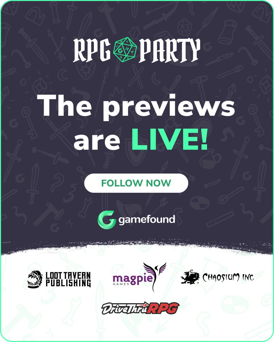 The RPG Party preview pages are LIVE! 🎉
20+ indie TTRPG projects are ready for your eyes – wild worlds, bold systems, and epic adventures await.
Explore, follow, and support your future favorite game: gamefound.com/blog/post/winn…

#TTRPG #Gamefound #RPGParty #IndieRPG
