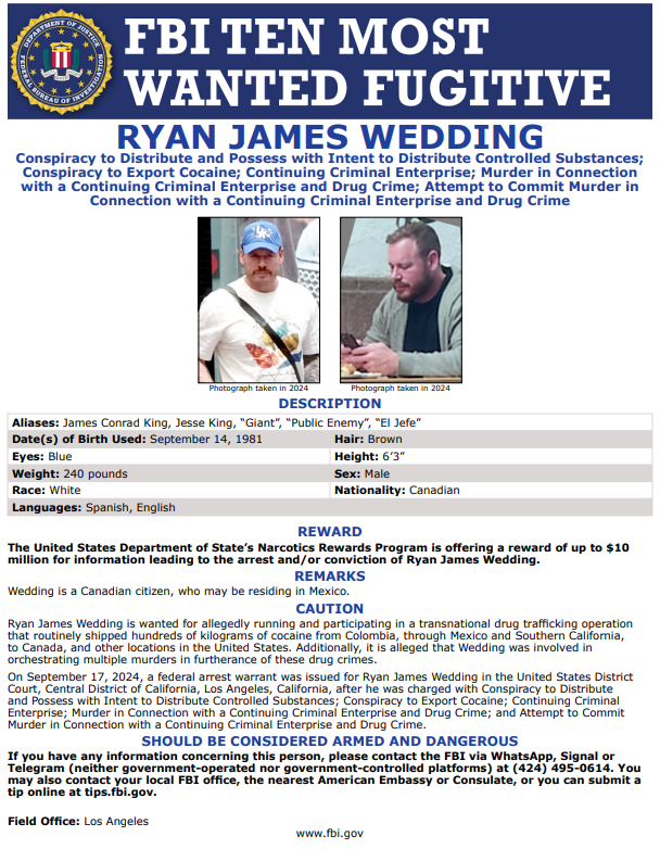 FBIDallas's tweet image. Listen to Inside the FBI to learn about Ten Most Wanted Fugitive Ryan James Wedding. Wedding, a former Olympian, allegedly ran a transnational criminal organization and allegedly orchestrated multiple murders related to these drug crimes. ow.ly/XFTO50WhGTk