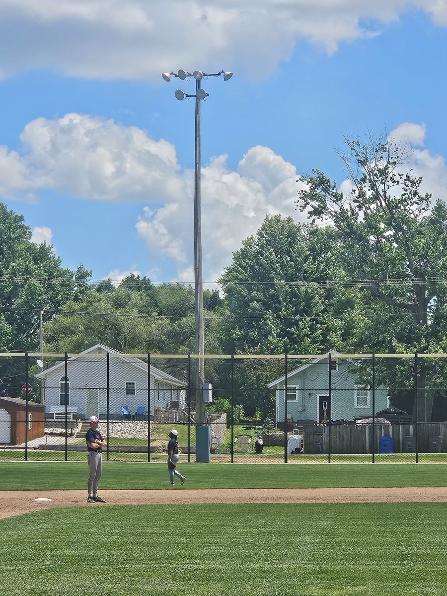 Wall is 30 feet high...Schaublin's 2nd home run hit this light pole squarely about 15 feet above the top of the wall