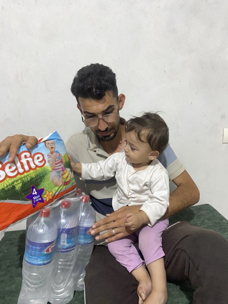 Mo7ammed_jawad6's tweet photo. Alhamdulillah… After walking long distances and exhausting searches, and thanks to your donations, I finally managed to find a bottle of mineral water and a pack of diapers—just to cover a small part of Rafif’s needs.
But the most urgent need, milk, is still missing from the markets.
Still, I will keep searching every single day. I won’t give up.
Please… don’t forget Rafif, and don’t forget her family. Keep praying for them 💔