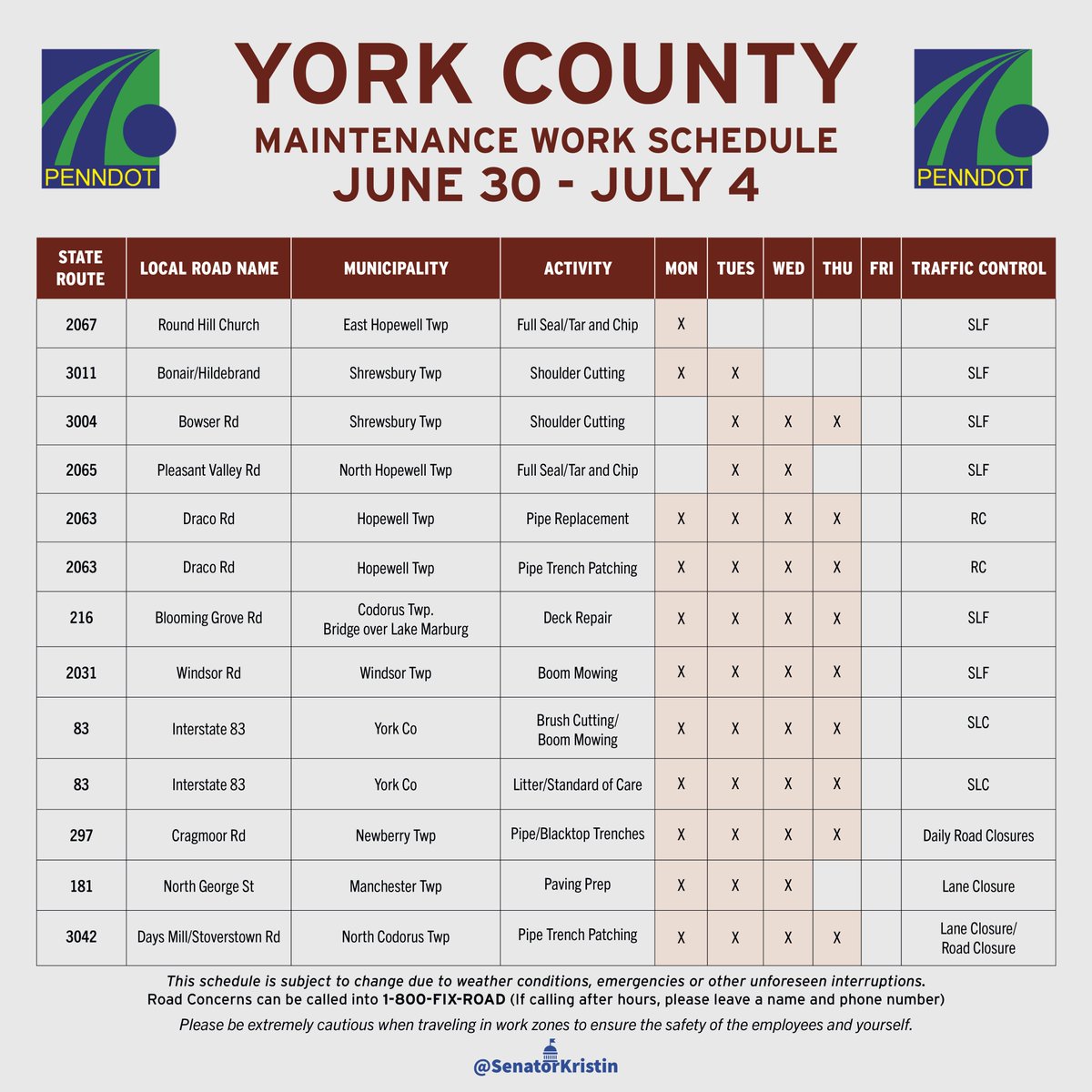 Plan your commute for the upcoming week: Here are this week's PennDOT scheduled projects across York County⤵