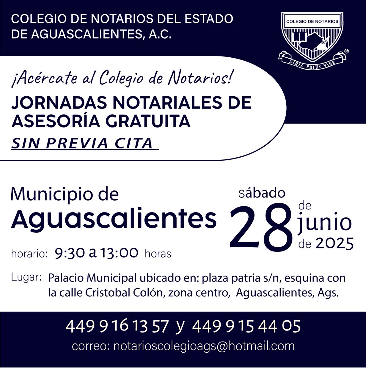 ¿Tienes dudas notariales o legales? En las jornadas del programa "Amigo Notario", podrás recibir asesoría jurídica gratuita.
¡Los esperamos este sábado 28 de junio, en el Municipio de Aguascalientes! 
<a href="/GobAgs/">Gobierno del Estado de Aguascalientes</a> <a href="/SEGGOB_Ags/">SEGGOB</a> <a href="/DIFAgs/">DIF Aguascalientes</a> <a href="/MunicipioAgs/">Municipio de Aguascalientes</a> <a href="/LeoMontanezC/">Leo Montañez</a> <a href="/notariadomex/">Notariado Mexicano</a>
