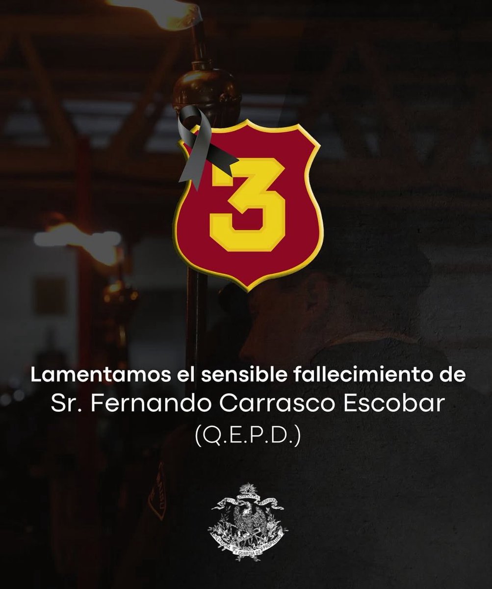 CONDOLENCIAS 🕊️ | Con hondo pesar, acompañamos en este difícil momento a nuestros hermanos de la 3ª Compañía de Bomberos de Valparaíso, “Bomba Cousiño y A. Edwards”, así como a la familia del señor Fernando Carrasco Escobar (Q.E.P.D.), Bombero Honorario de la Compañía.