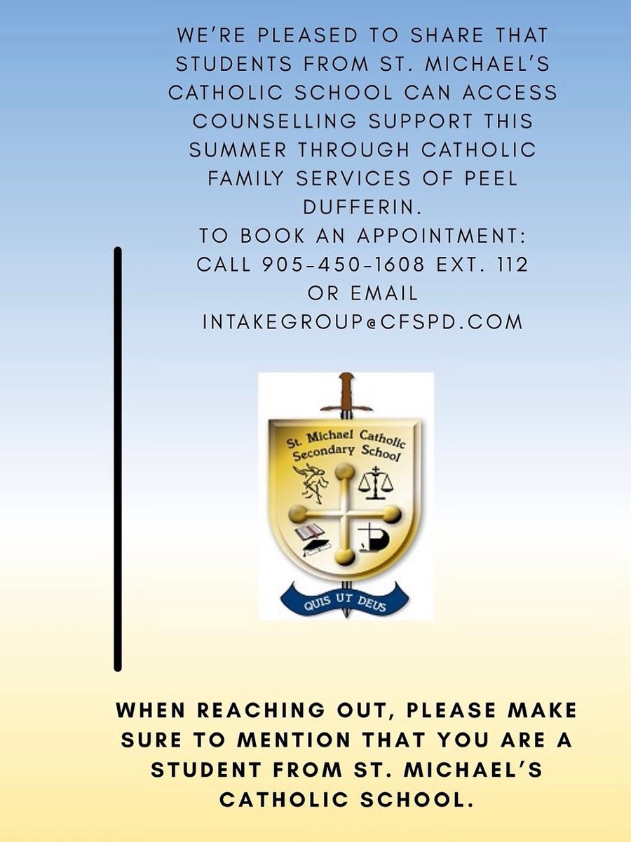 <a href="/stmikesbolton/">stmikesbolton</a> Summer Mental Health supports available! Free! Check it out! Catholic family services of Peel! 🩵
