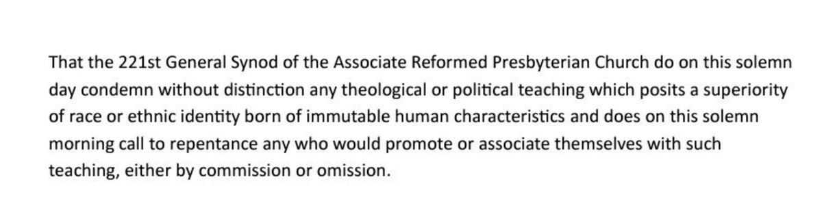 Owen Strachan (@ostrachan) on Twitter photo I give thanks to God that the PCA, ARP, and RPCNA have formally condemned kinism and white supremacy. This is a landmark stand for the gospel, a needed line in the sand, and I am grateful to God for Presbyterian brothers in Christ who have taken it.
(HT <a href="/elimcgowan/">Eli McGowan</a>) I give thanks to God that the PCA, ARP, and RPCNA have formally condemned kinism and white supremacy. This is a landmark stand for the gospel, a needed line in the sand, and I am grateful to God for Presbyterian brothers in Christ who have taken it.
(HT <a href="/elimcgowan/">Eli McGowan</a>)