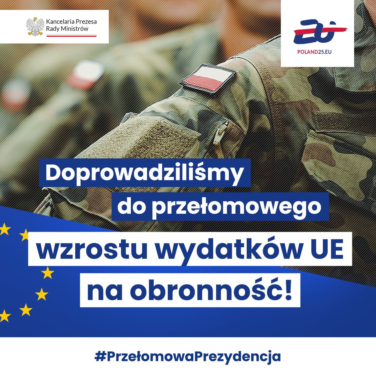 #PrzełomowaPrezydencja 🇵🇱🇪🇺

Doprowadziliśmy do historycznego wzrostu wydatków Unii Europejskiej na obronność.

Jednym z największych osiągnięć polskiej prezydencji jest uruchomienie programu SAFE, który realnie wzmocni zdolności obronne całej Unii. To ponad 150 mld euro na