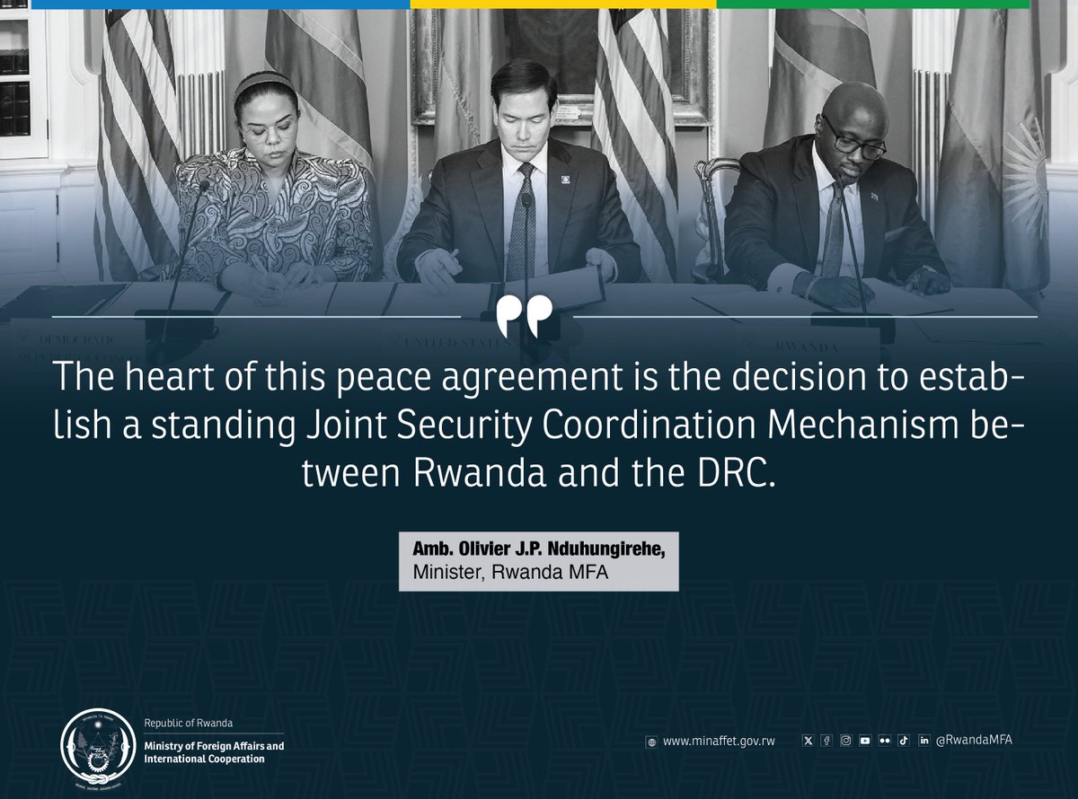 Ministry of Foreign Affairs & Int'l Cooperation (@rwandamfa) on Twitter photo « The heart of this peace agreement is the decision to establish a standing Joint Security Coordination Mechanism between Rwanda and the DRC. » | Minister <a href="/onduhungirehe/">Olivier J.P. Nduhungirehe</a> « The heart of this peace agreement is the decision to establish a standing Joint Security Coordination Mechanism between Rwanda and the DRC. » | Minister <a href="/onduhungirehe/">Olivier J.P. Nduhungirehe</a>