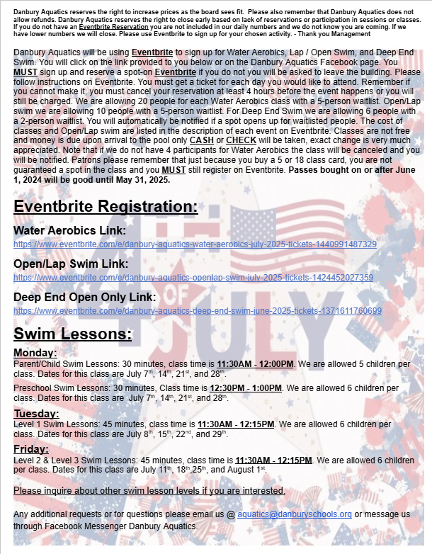 drprstarr's tweet photo. July Danbury Pool Schedule https://t.co/SYGXFURpXN