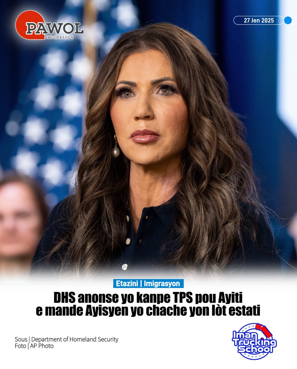📌Nan yon nòt Depatman Sekirite Enteryè pibliye, vandredi 27 jen 2025 lan, sou sit ofisyèl yo, yo fè konnen yo kanpe TPS la, paske yo detèmine ke globalman kondisyon yo amelyore an Ayiti, e Ayisyen kapab rantre lakay yo an tout sekirite. DHS di nan nòt la, si yo pèmèt Ayisyen