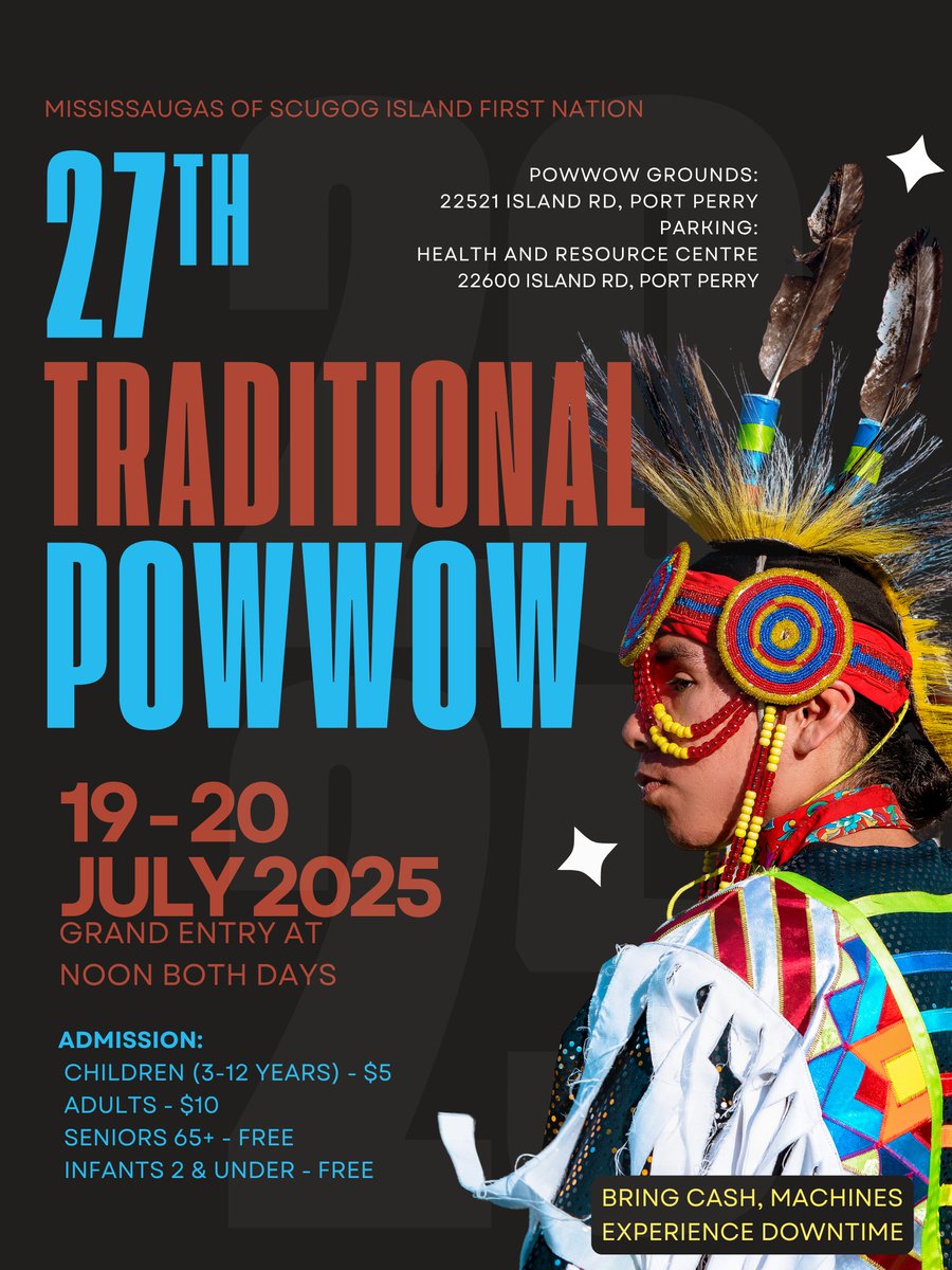 MSIFN - Mississaugas of Scugog Island First Nation (@msifn) on Twitter photo The Mississaugas of Scugog Island 27th Traditional Powwow is just 3 weeks away, this July 19 & 20 on Scugog Island, just outside of <a href="/TwpofScugog/">Township of Scugog</a> #Powwow #Summer2025 #July2025
All are welcome!
Admission information: The Mississaugas of Scugog Island 27th Traditional Powwow is just 3 weeks away, this July 19 & 20 on Scugog Island, just outside of <a href="/TwpofScugog/">Township of Scugog</a> #Powwow #Summer2025 #July2025
All are welcome!
Admission information: