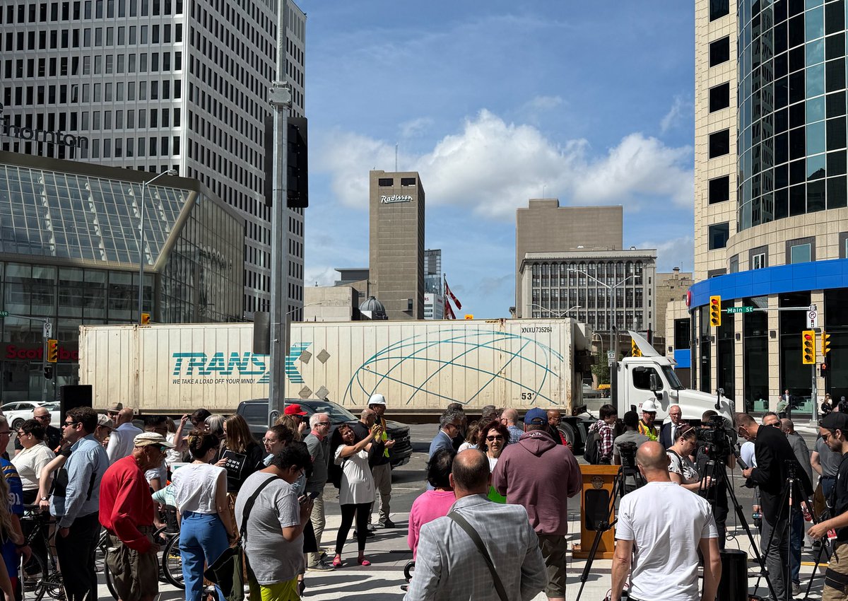 brent_bellamy's tweet image. As more people experience standing at Portage and Main, I can see a future concern being the number of semi-trailers that rumble through the intersection. The heart of downtown should not be the fastest route for the trucking industry to cross the city.