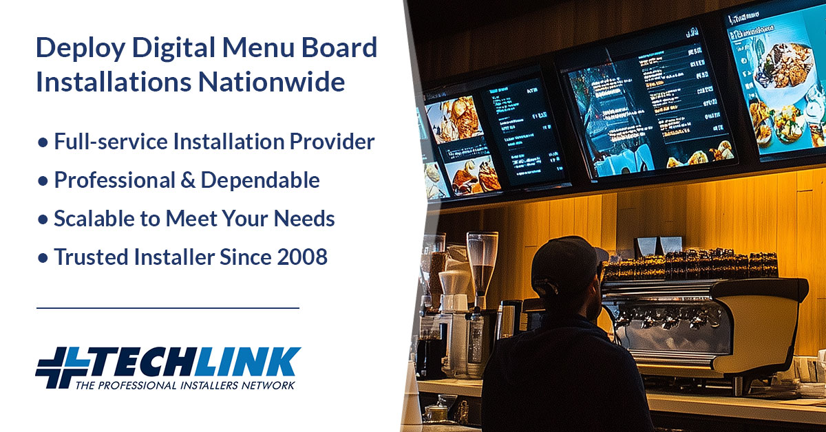 TechLinkService's tweet image. Scaling digital menu boards across the U.S. or Canada? TechLink delivers seamless installs for QSRs,from indoor to drive-thru.
Learn more: techlinkservices.com/digital-menu-b…
#DigitalSignage #DigitalMenuBoards #MenuBoards #QSR #QSRTech