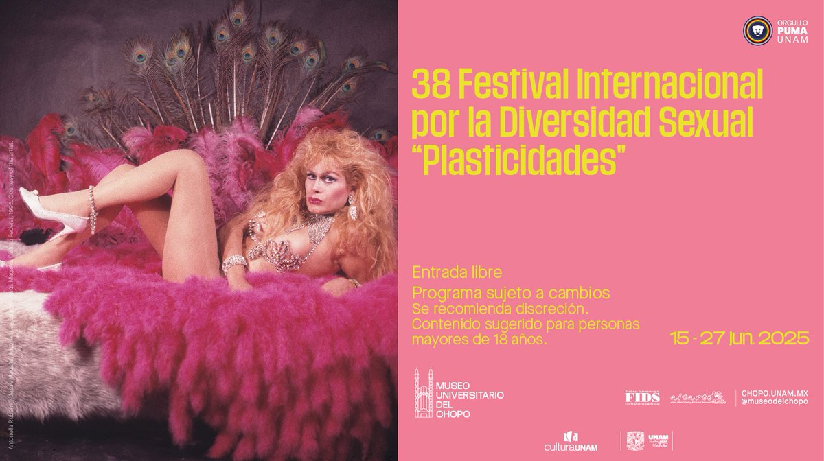 Cierre del 𝟑𝟖 𝐅𝐞𝐬𝐭𝐢𝐯𝐚𝐥 𝐈𝐧𝐭𝐞𝐫𝐧𝐚𝐜𝐢𝐨𝐧𝐚𝐥 𝐩𝐨𝐫 𝐥𝐚 𝐃𝐢𝐯𝐞𝐫𝐬𝐢𝐝𝐚𝐝 𝐒𝐞𝐱𝐮𝐚𝐥 (𝐅𝐈𝐃𝐒)

📅 Viernes 27 de junio, 20:00 horas

Acompáñanos esta noche al espectáculo 𝐍𝐨𝐜𝐡𝐞 𝐜𝐨𝐧 𝐨𝐫𝐠𝐮𝐥𝐥𝐨, Delirio tropical x Museo de Arte Transfemenino -