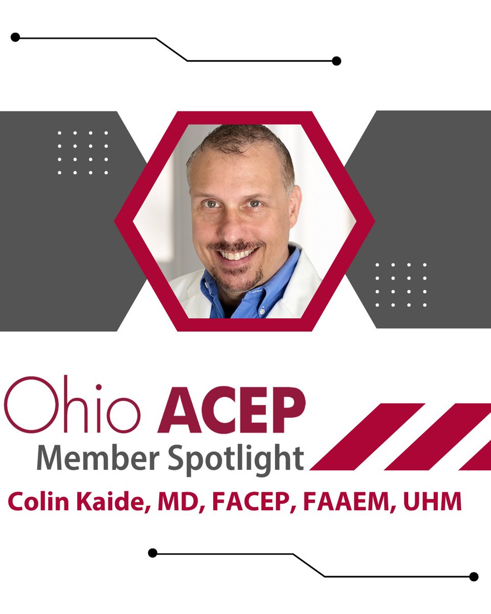 #OhioMemberSpotlight
The Ohio ACEP Member Spotlight is a monthly showcase of an active member and their impact on the specialty of Emergency Medicine.

The next physician we are highlighting is Colin Kaide, MD, FACEP, FAAEM, UHM. Read more about him ➡️ f.mtr.cool/rgohidayeq