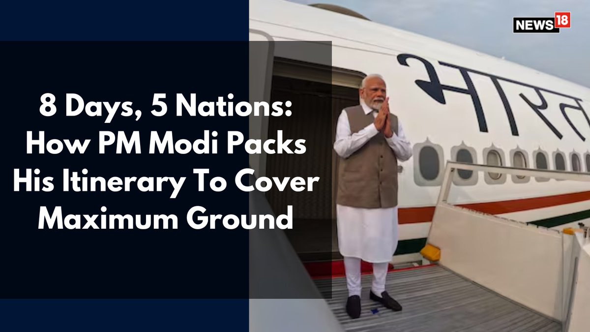 CNNnews18's tweet image. It will also be yet another example of PM Modi’s hallmark of packing his #itinerary to the hilt to get the most out of his time on such official trips

By: @AmanKayamHai_ 

#PMModi #PMModiTour #Politics 

news18.com/india/8-days-5…